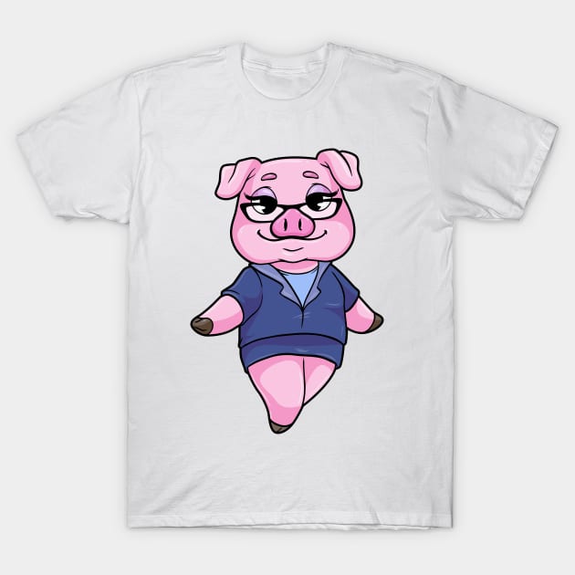 Pig as Secretary with Glasses T-Shirt by Markus Schnabel